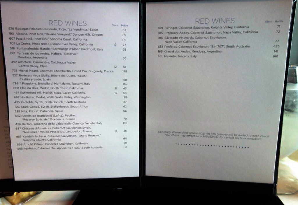 Anthem of the Seas Menus