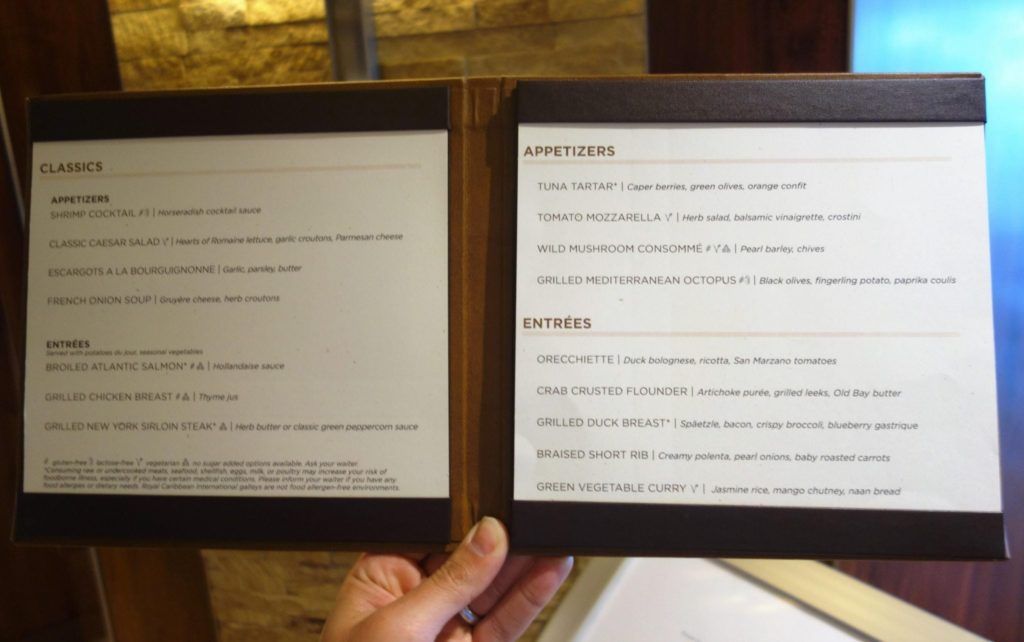 Anthem of the Seas Menus