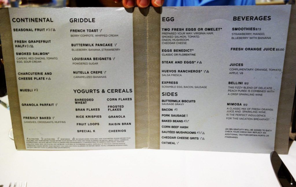 Anthem of the Seas Menus