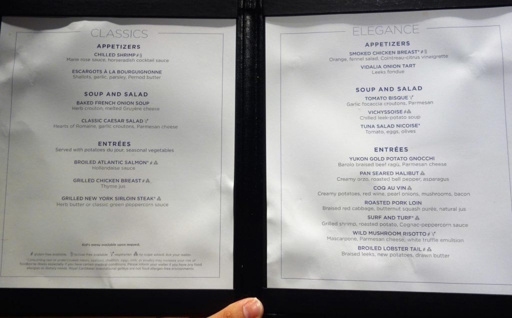 Anthem of the Seas Menus