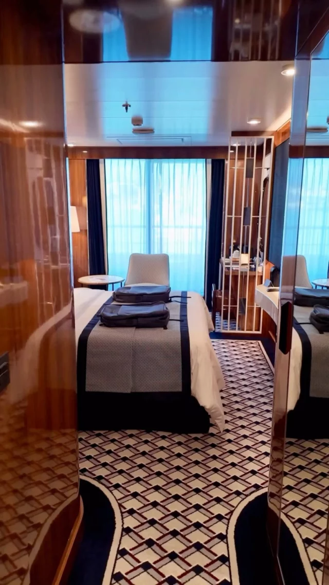 Come tour an Atlas Ocean Voyages Veranda Stateroom with us! #cruise #cabintour #cruisecabin #atlasoceanvoyages #balconyview #cruiseship